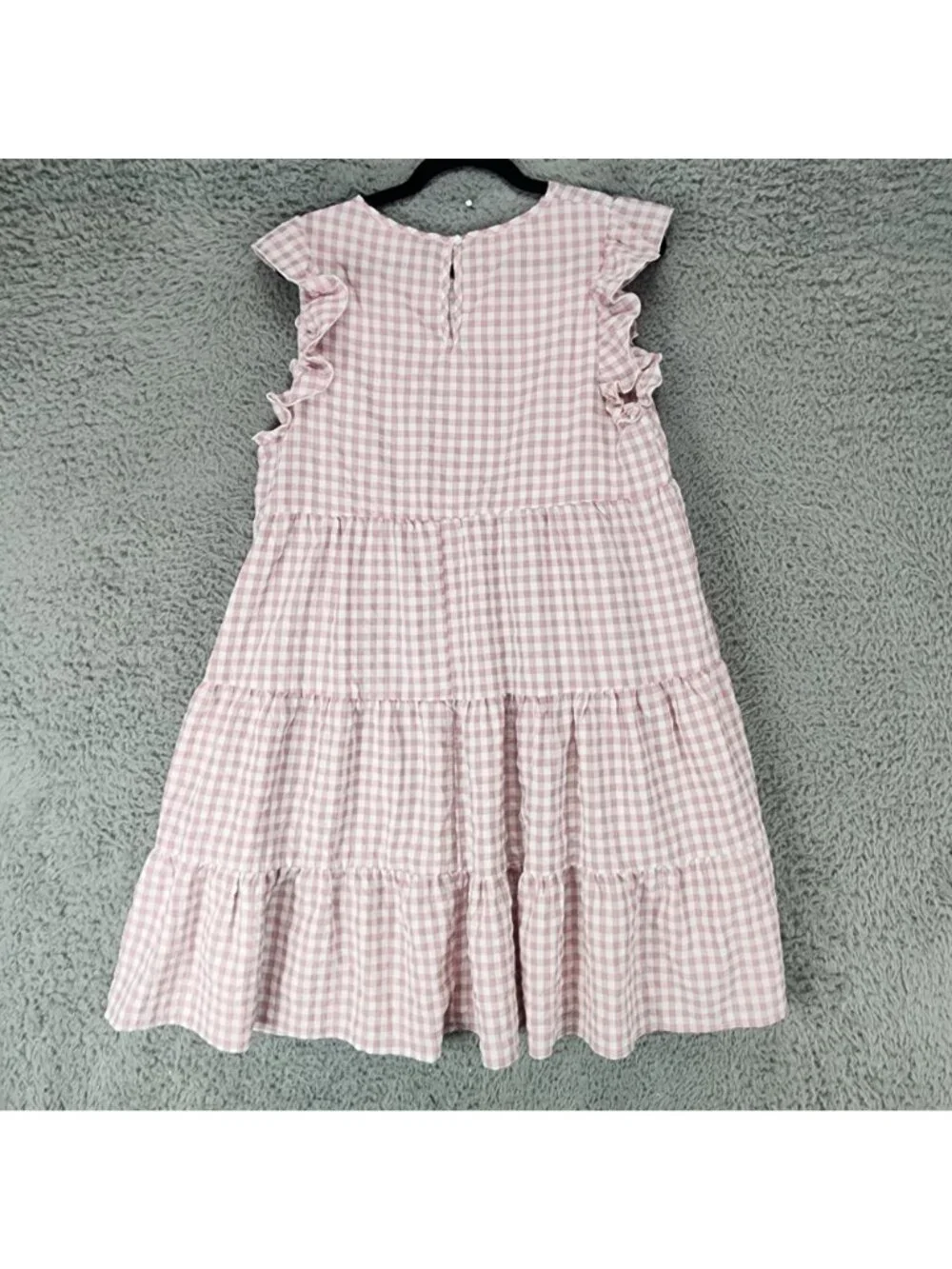 Shein Dress Womens 12 Pink Gingham Cap Sleeve Cottagecore Prairiecore Ruffle